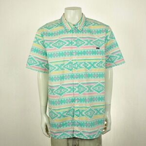 Chubbies Button Down Shirt Mens 2XL XXL Aqua Southwestern Aztec Tribal Beach